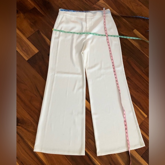 Alice + Olivia off white wide leg pants stretch high rise full length pockets - Picture 10 of 13